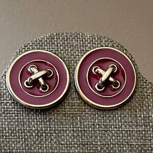 Vintage Chunky Hot Pink Button Earrings Gold Tone Pierced 1.25” Statement Retro